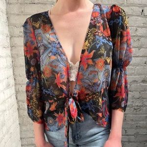 floral tye front blouse